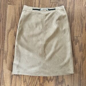 Love Scarlett Womens Sz M Faux Suede Skirt Camel Horsebit Equestrian Preppy